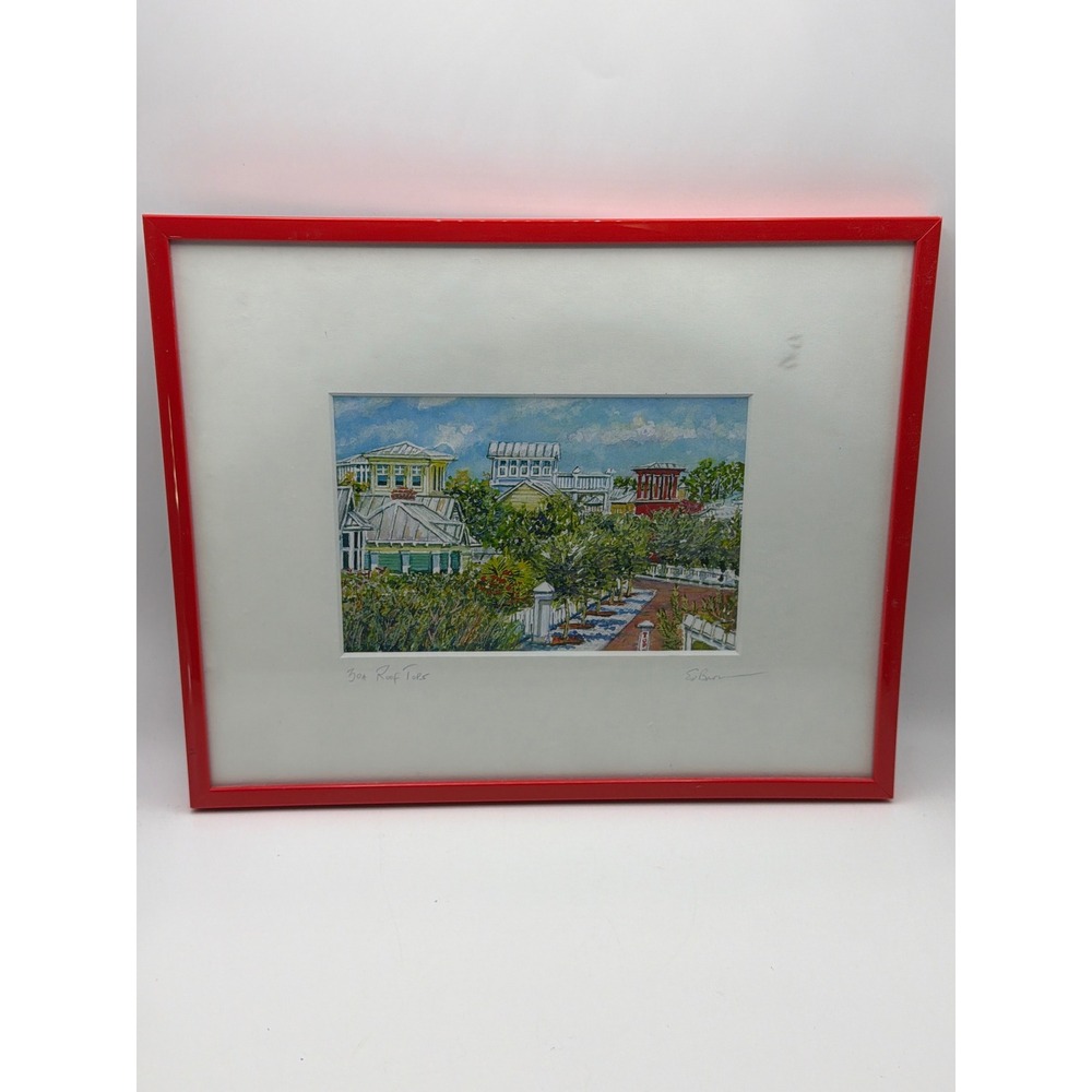 Ed Brown 30A Roof Tops Signed Watercolor Print Panama City Beach Florida Framed